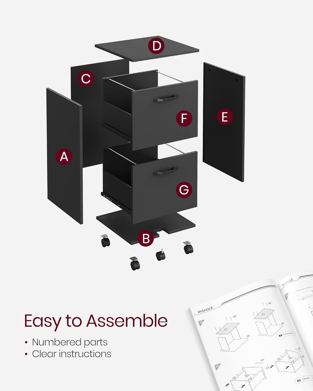 VASAGLE 2-Drawer File Cabinet,