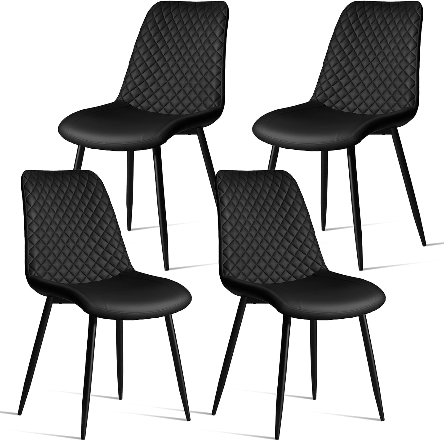 MECHYIN Dining Chairs Set of 4, Black Dining Room Chairs of Upholstery Leather,