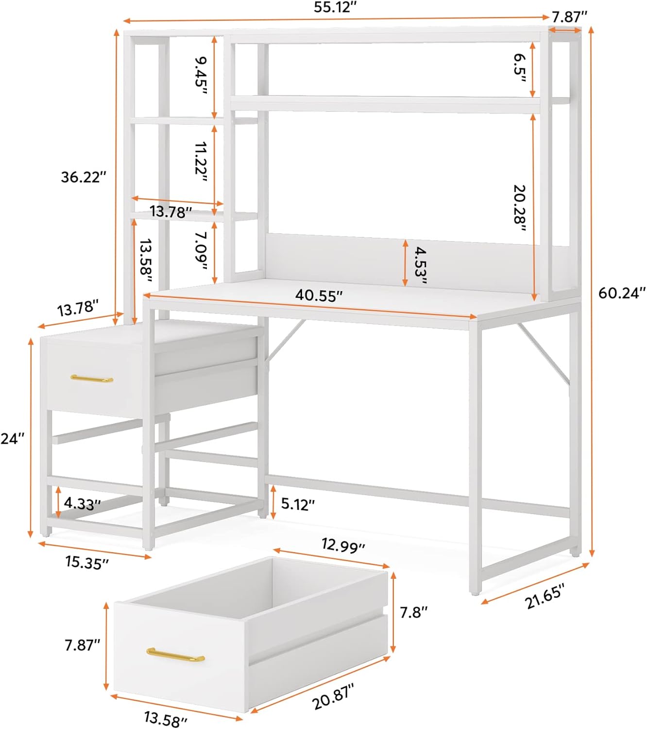 Tribesigns 55 Inch Computer Desk with 2 Drawers and Storage Shelves