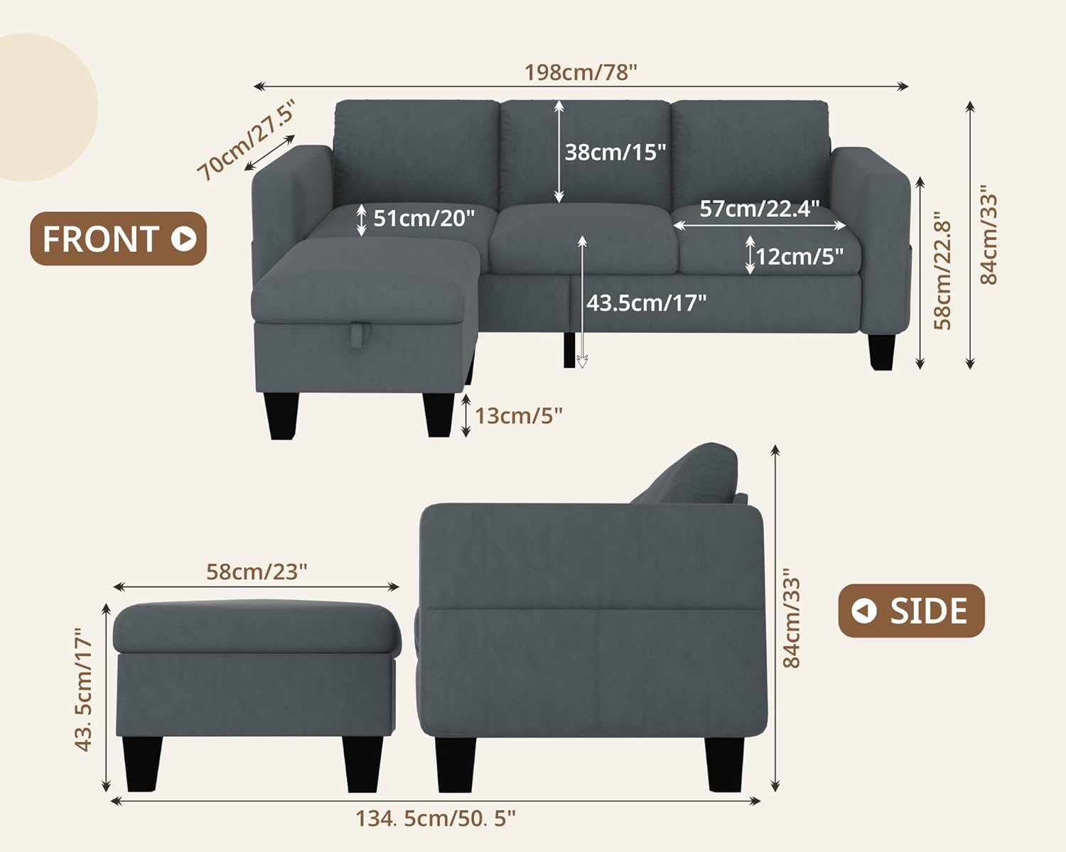 Woyomeub Sectional Sofa Couches for Living Room