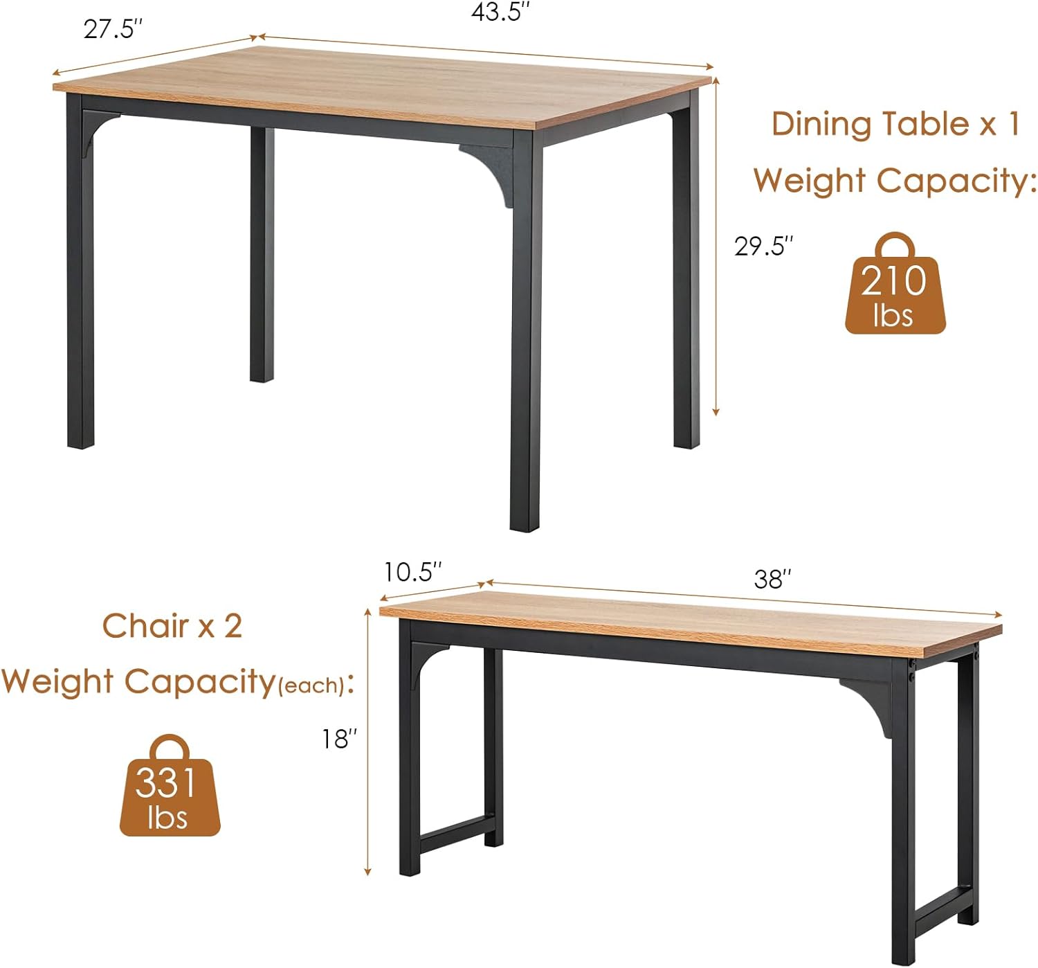 Nafort 3-Piece Dining Table with Benches