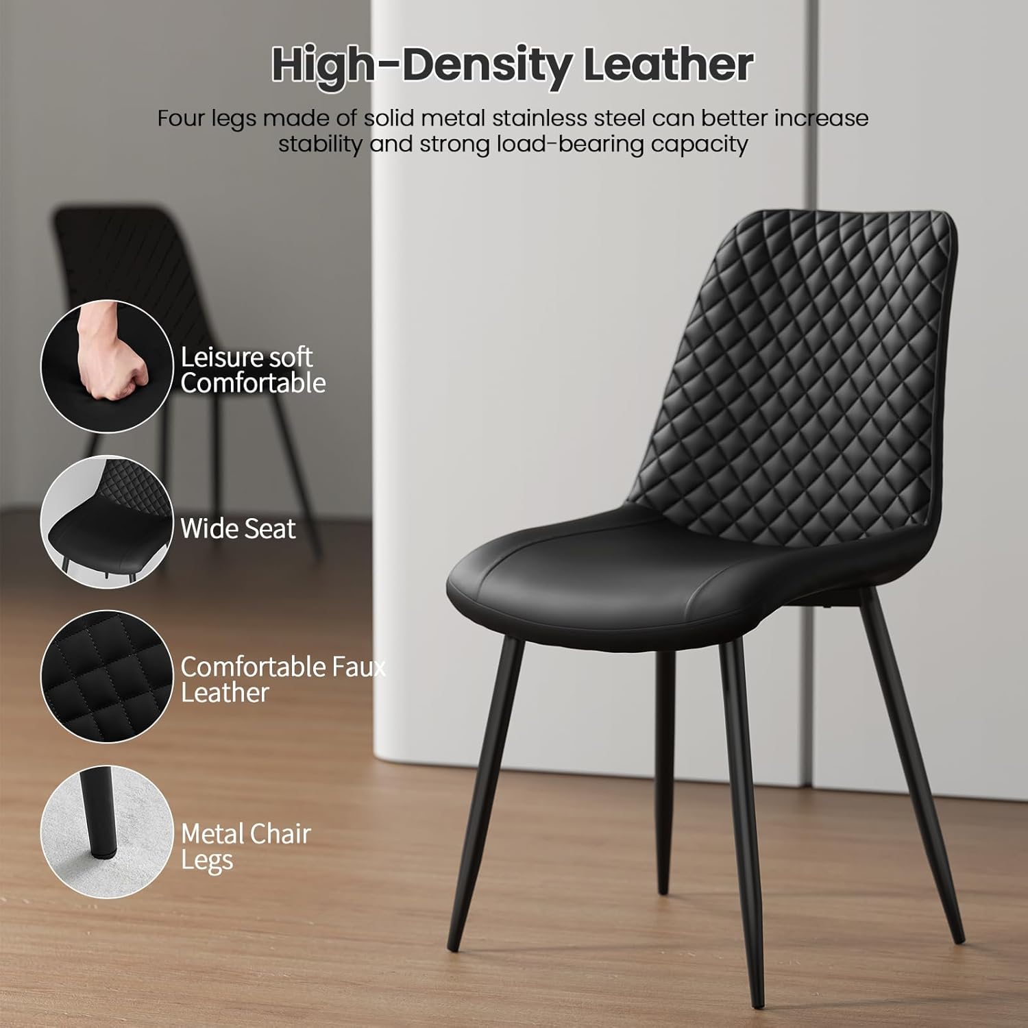 MECHYIN Dining Chairs Set of 4, Black Dining Room Chairs of Upholstery Leather,