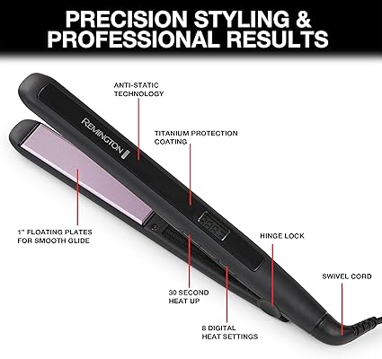 Remington 1" Anti-Static Flat Iron with Floating Ceramic Plates and Digital Controls, Hair Straightener, Purple, S5500