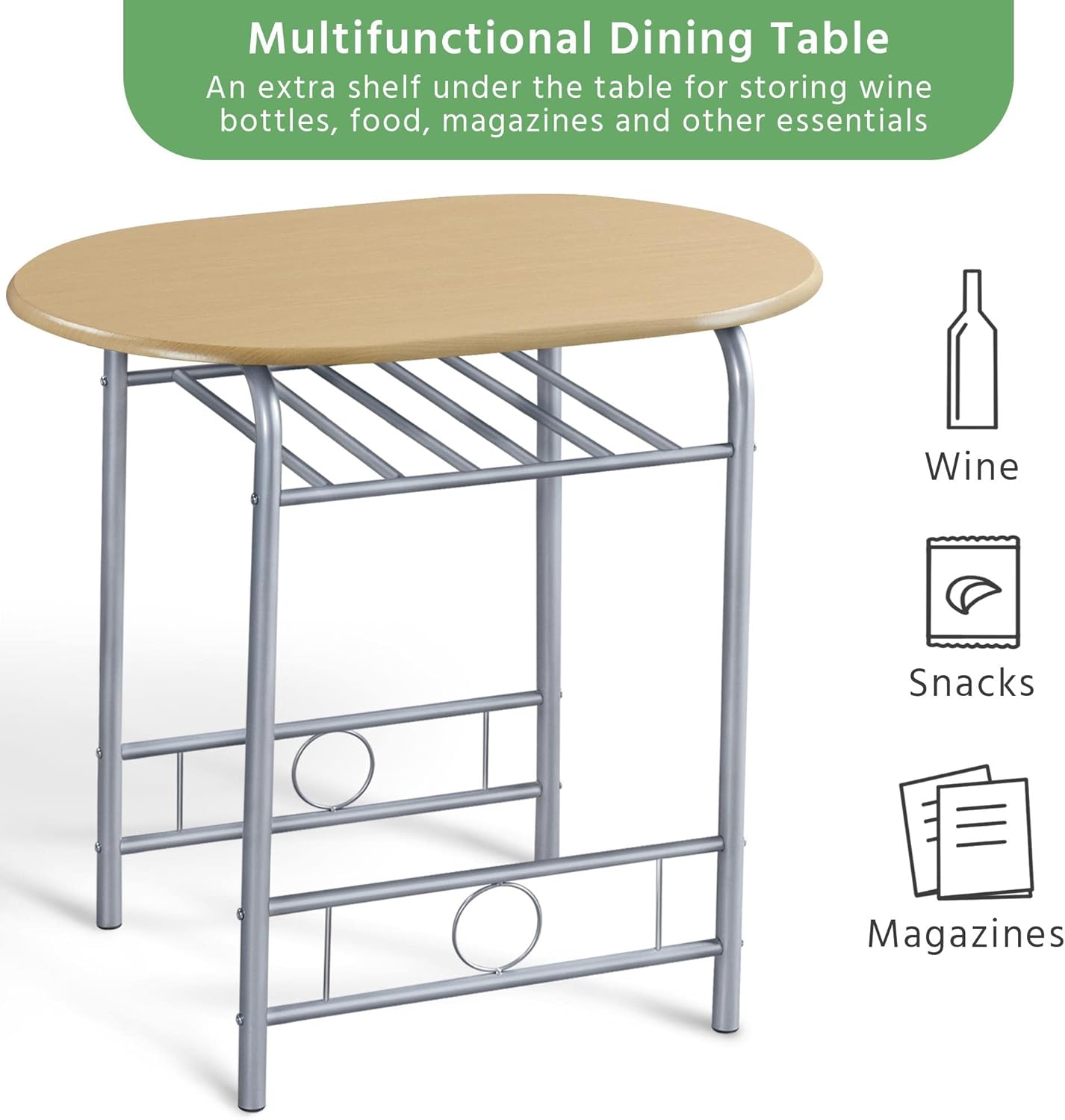 Yaheetech Modern Dining Table Set for 2