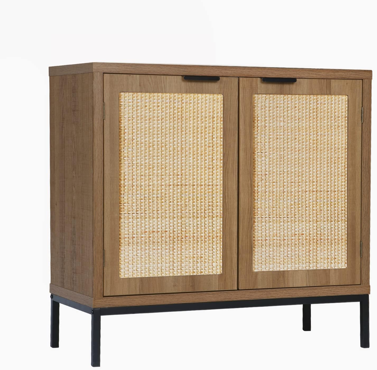 Anmytek Rustic Oak Rattan Storage Cabinet