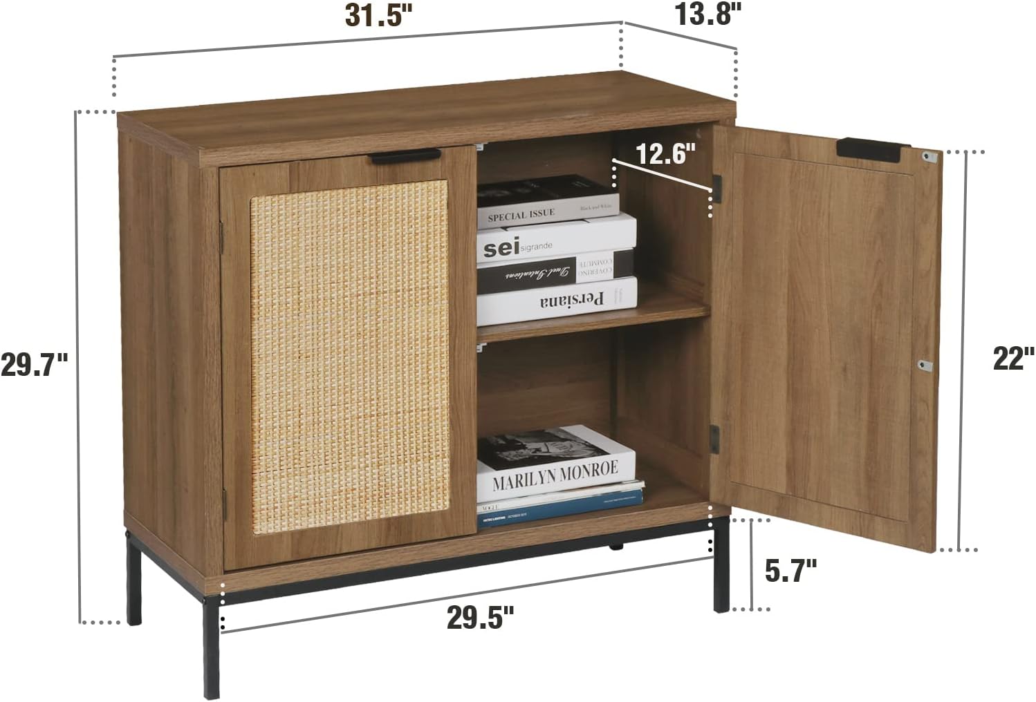 Anmytek Rustic Oak Rattan Storage Cabinet