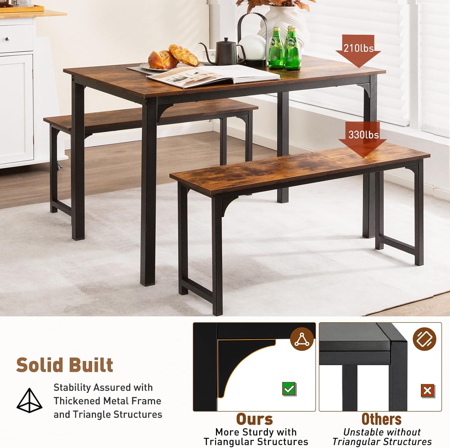 Nafort 3-Piece Dining Table with Benches