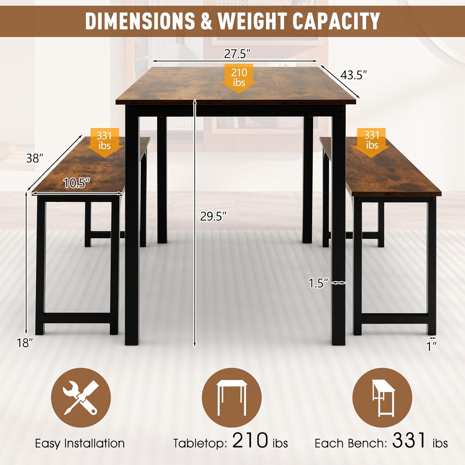 Nafort 3-Piece Dining Table with Benches