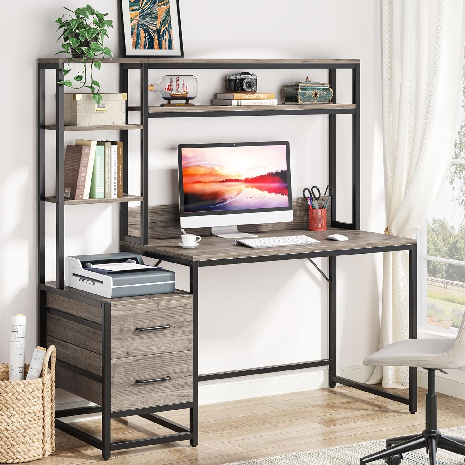 Tribesigns 55 Inch Computer Desk with 2 Drawers and Storage Shelves