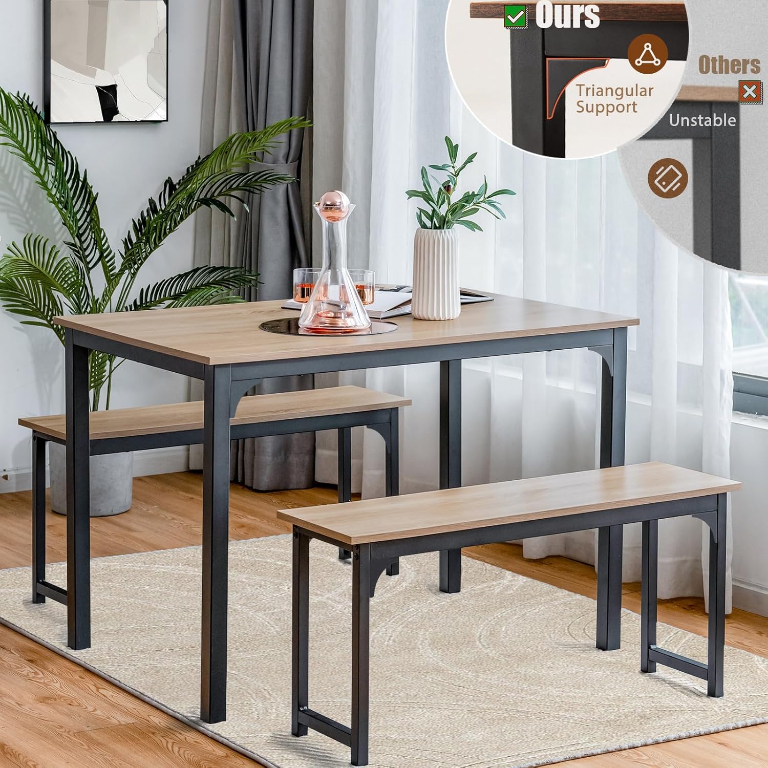 Nafort 3-Piece Dining Table with Benches