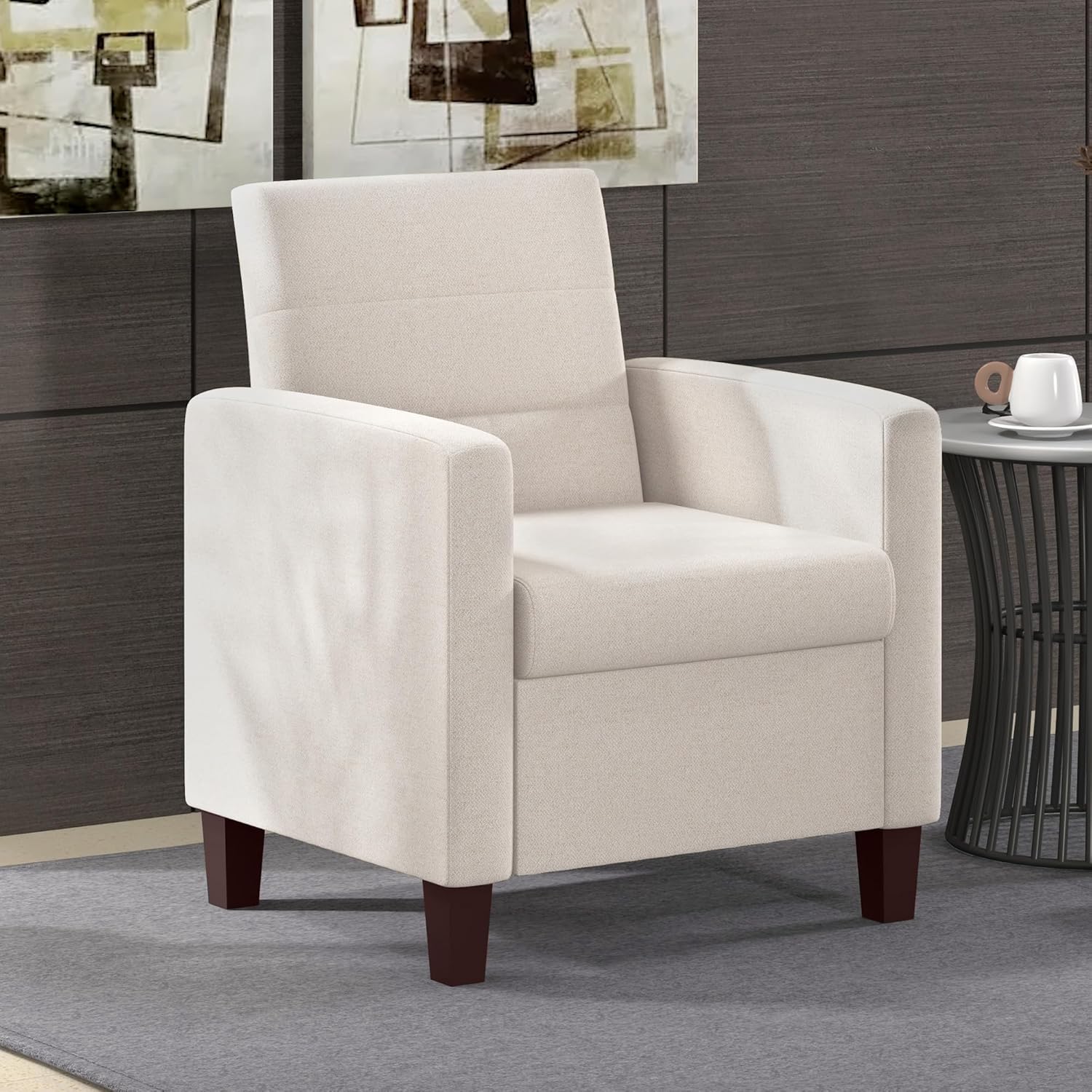 HOMCOM Modern Armchair, Fabric Accent Chair with Seat Cushion and Non-Slip Pads for Living Room