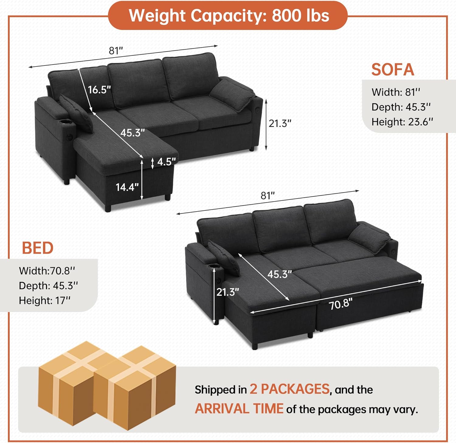 DURASPACE Sofa Bed, Sleeper Sofa Couch with Pullout Bed for Living Room,