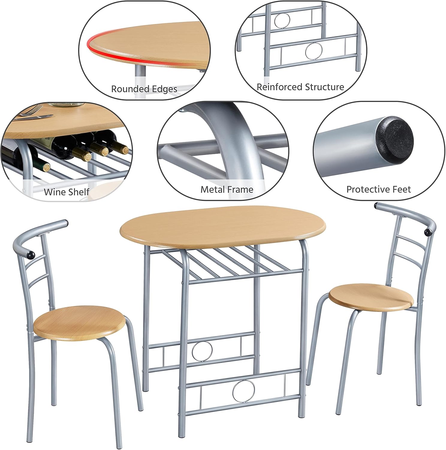 Yaheetech Modern Dining Table Set for 2