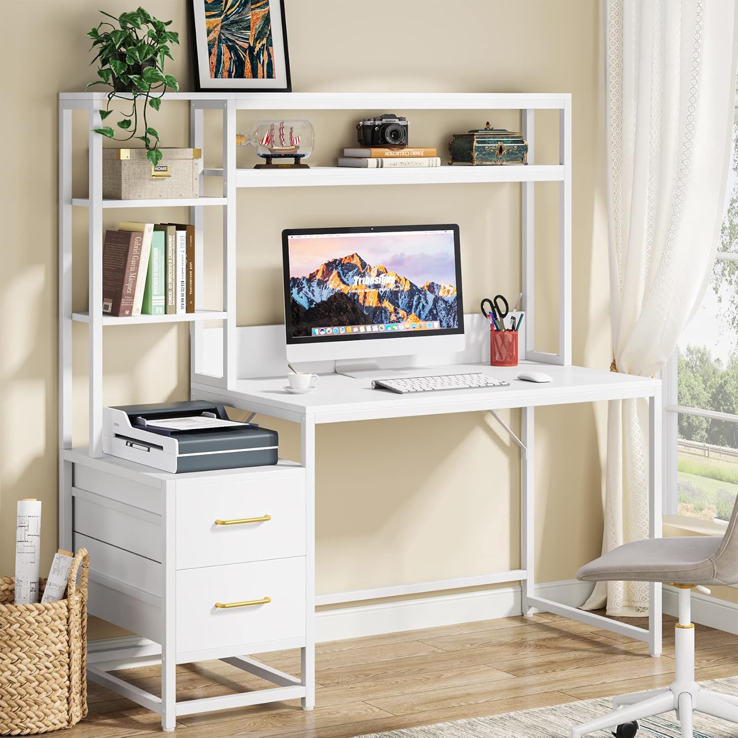 Tribesigns 55 Inch Computer Desk with 2 Drawers and Storage Shelves