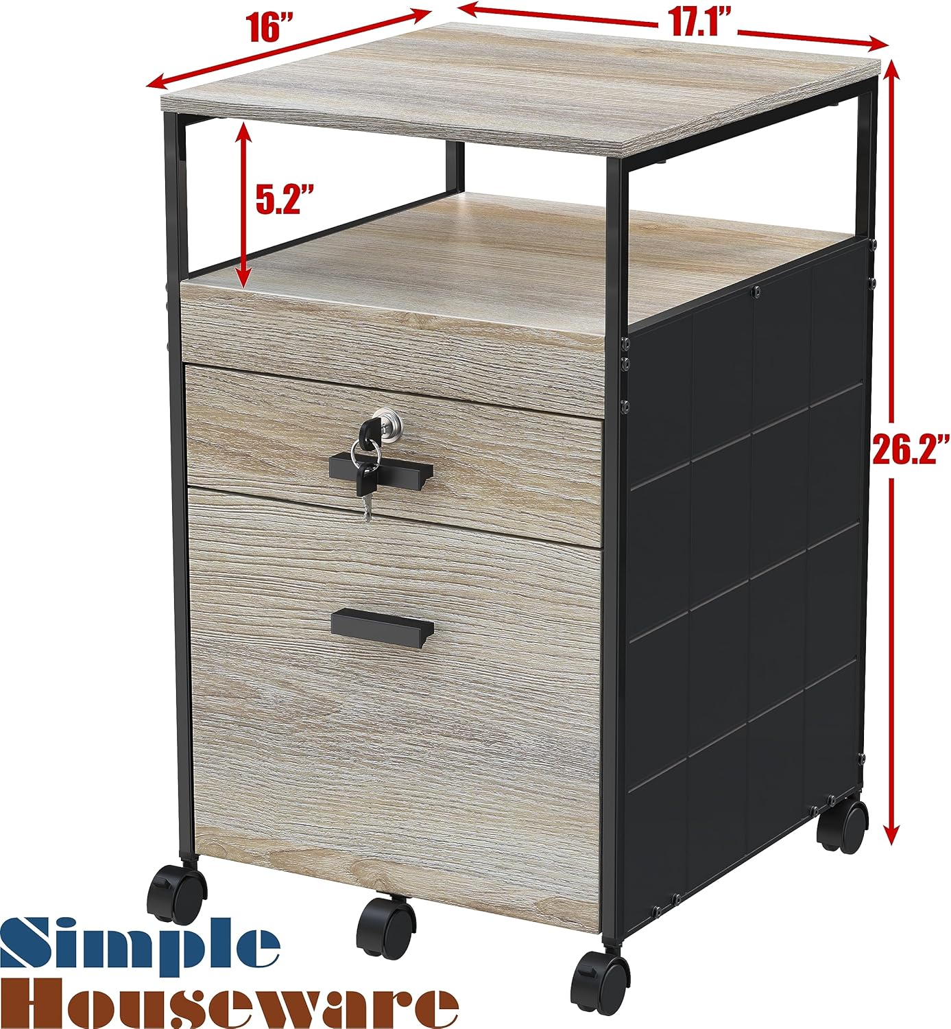 SHW Rolling and Vertical File Cabinet and Lockable Filing Drawer with Open Shelf