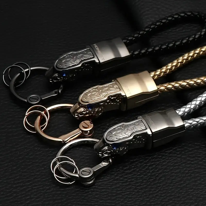 Premium Zinc Alloy Car Keychain with Braided Rope - Stylish Accessory for Men & Women,