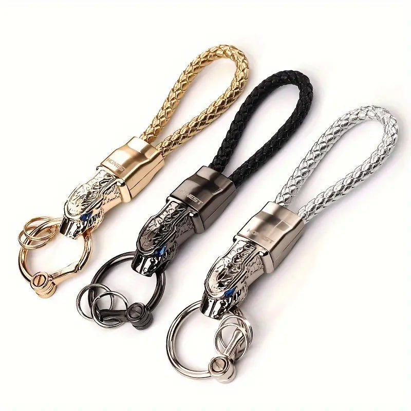 Premium Zinc Alloy Car Keychain with Braided Rope - Stylish Accessory for Men & Women,